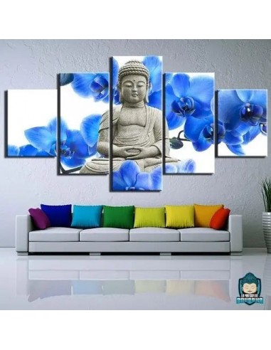 Tableau Bouddha Fleur Orchidée bleue pas cheres