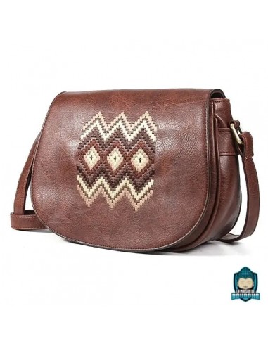 Sac Bandoulière Besace Cuir Marron Synthétique Motif Ethnique pas cher