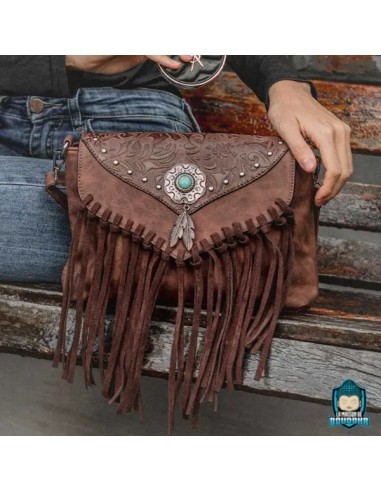 Sac bandoulière ethnique Cuir Tanné Marron en stock