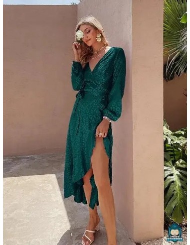 Robe portefeuille été fluide vert emeraude vente chaude votre 