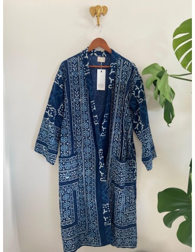 Kimono Block Printing Bleu Long Toutes les collections ici