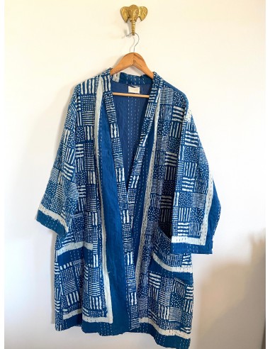 Kimono Block Printing Bleu Long de la marque