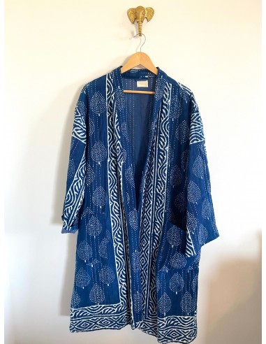 Kimono Block Printing Bleu Long 2 - 3 jours ouvrés.