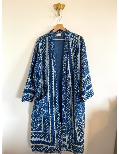 Kimono Block Printing Bleu Long de l' environnement