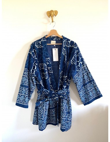 Kimono Block Printing Bleu Court livraison et retour toujours gratuits