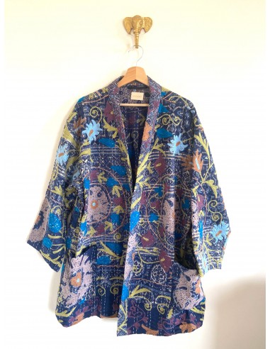 Kimono Suzani Brodé Unique Blue Marine Multicolore 3 Venez acheter