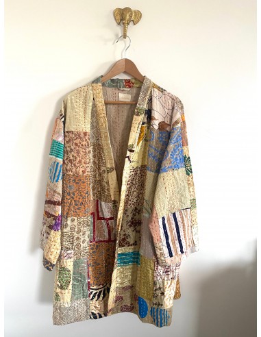 Kimono patchwork en Soie Court Beige 6 en ligne