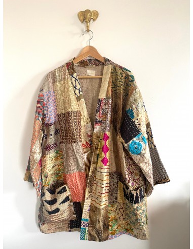 Kimono patchwork en Soie Court Beige 7 paiement sécurisé