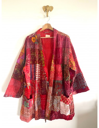 Kimono patchwork en Soie Court Red 3 pas cheres