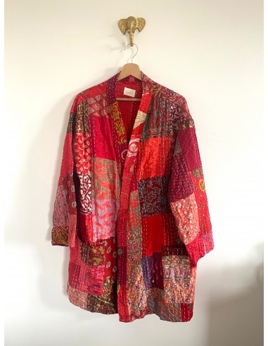 Kimono patchwork en Soie Court Red 5 livraison et retour toujours gratuits