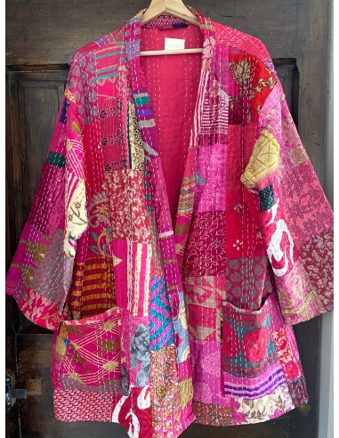 Kimono patchwork en Soie Court Rose 1 ouvre sa boutique