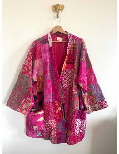 Kimono Patchwork en Soie Court Rose 2 acheter