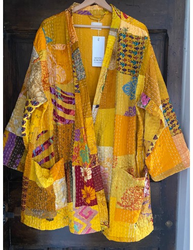 Kimono patchwork en Soie Court Jaune 1 online