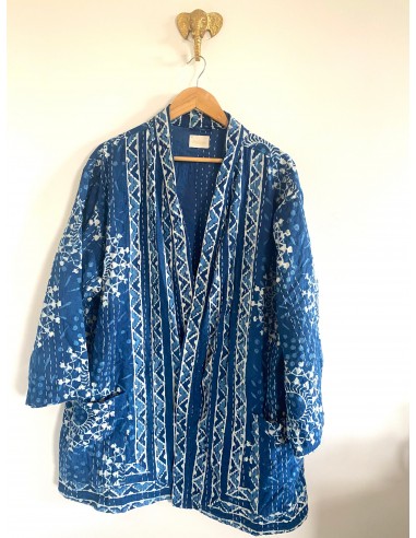 Kimono Block Printing Bleu Court les muscles