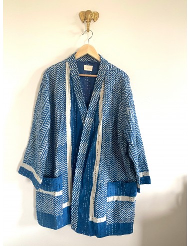 Kimono Block Printing Bleu Court rembourrage situé sous