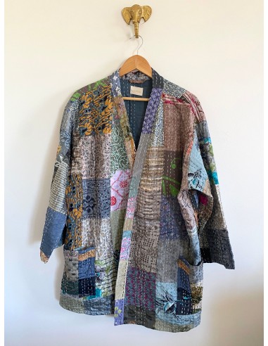 Kimono patchwork en Soie Court Gris 1 50% de réduction en Octobre 2024