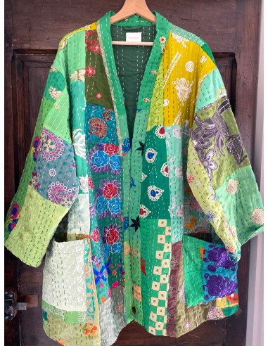 Kimono patchwork Brodé Unique Vert 14 commande en ligne