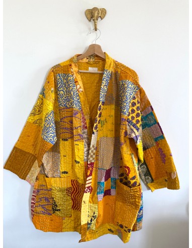 Kimono patchwork en Soie Jaune  2 de l' environnement