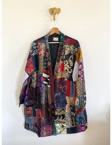 Kimono patchwork en Soie Noir  2 Profitez des Offres !