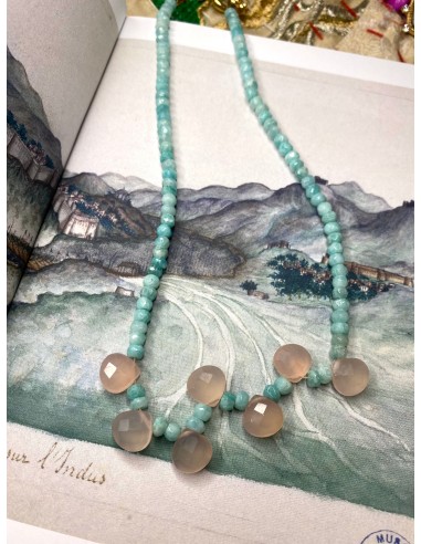 Collier en Amazonite et calcédoine rose JUSQU'A -70%! 