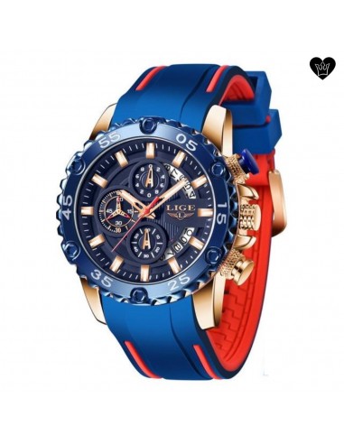 Montre Grand Cadran Bleu en Acier avec Bracelet Silicone - Homme commande en ligne