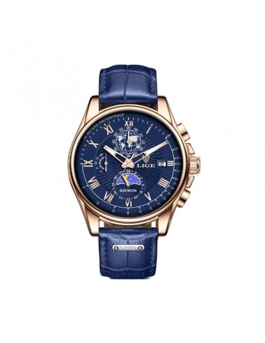 LIGE Urban Chrono - Montre Homme Chronographe Business Cuir Bleu 2023