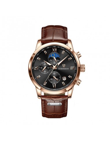 LIGE Design Pro - Montre Homme Chronographe Lune Cuir Marron basket pas cher