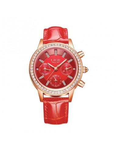 LIGE Diana Cristal - Reloj Mujer Piel Rojo Brillante des créatures d'habitude